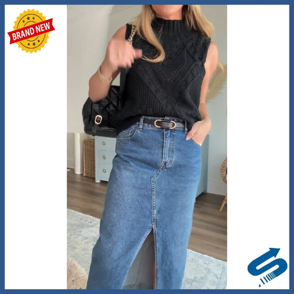 Cotton Crochet Turtleneck Sweater Vest Women's Sleeveless Pullover Fall - Picture 8 of 8